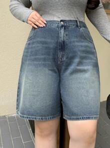Dazy Plus Washed Relaxed Wide Leg Denim Shorts, All Season