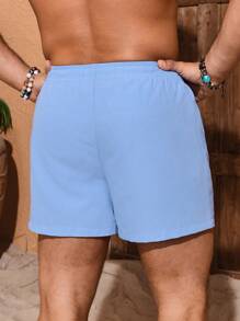 Manfinity Swimmode Men's Beach Shorts Drawstring Waist Front Tie Pocket Geometric Print Liner Resort Casual Hawaiian, Light Blue Swim Trunks, Baby Blue Men Shorts, Baby Blue Swim Trunks, Manfinity Vdayz Swim Trunks, Plain Swim Trunks - Blue - View 2