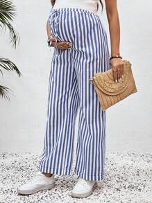 SHEIN Maternity Casual Stripe Pants, Stylish Everyday Wear - Blue and White - View 4