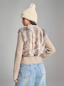 LYSMO Áo khoác lông mịn cho nữ - Màu Khaki - Xem 2