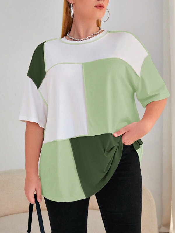 SHEIN EZwear Plus Size Summer Simple Casual Short Sleeve T-Shirt, Everyday Wear