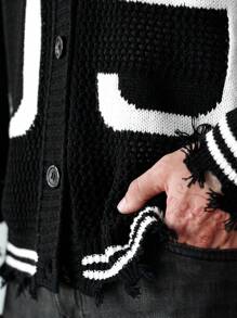 Manfinity Hypemode Men's Casual Button-Up Cardigan With Number Print, Long Sleeve For Autumn/Winter
