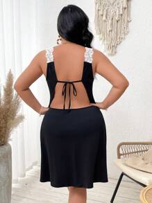 Swim Vcay Plus Size Women Contrast Lace Sexy Black Cover Up Dress Summer