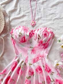 Soleia Romantic Summer Ruffled Bandeau Mini Princess Dress, Suitable For Vacation, Valentine's Day Date, Spring - Multicolor - View 4