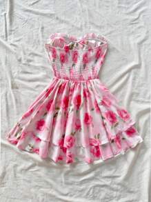 Soleia Romantic Summer Ruffled Bandeau Mini Princess Dress, Suitable For Vacation, Valentine's Day Date, Spring - Multicolor - View 2