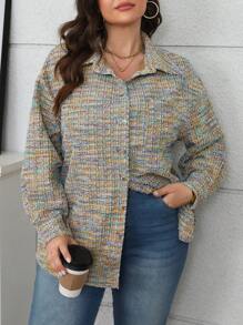 Flirla 大码女式多色针织休闲夹克，适合秋冬季