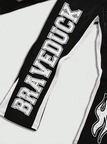 ROMWE MEN Prep Men 2 Pieces Set (T-Shirt + Pants), Minimalist Casual Outfit For Daily Wear - Black and White - View 5