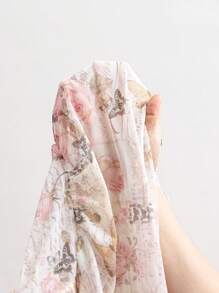 Soleia Women's Romantic Rose & Butterfly Print Lace Tied Flared Sleeve Blouse, Vacation/Valentine's Day