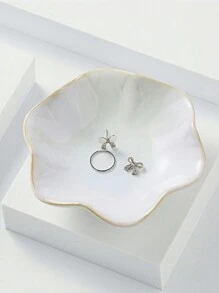 1 pieza Bandeja de joyería con diseño de pétalo de cerámica, platillo decorativo con diseño de pétalo, para almacenamiento y exhibición de joyas, decoración del hogar, regalo para el Día de San Valentín, Navidad y otras ocasiones festivas