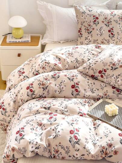 3 件套花卉图案羽绒被套套装（1 个羽绒被套和 2 个枕套）柔软亲肤羽绒被套床上用品套装，适合家庭使用，四季床单套装