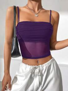 SHEIN EZwear Summer Black TopContrast Mesh Crop Cami Top
