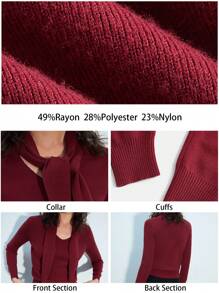 Maija Women Solid Color Long Sleeve Casual Sweater, Minimalist Fashion For Everyday Wear Valentine's Day,Festival - Burgundy - View 2