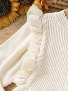 Young Girl Solid Color Ruffle Collar Puff Sleeve Sweater Dress