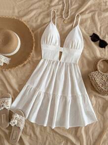 Soleia Urlaubs-Lässig V-Ausschnitt rückenfrei weißes Kleid für den Sommer