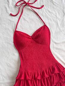 Soleia Vestido corto con volantes en el escote y el bajo, estilo romántico, ideal para vacaciones, Navidad, Año Nuevo, citas del Día de San Valentín