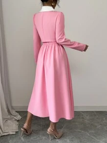 Chiquease 优雅女士两件套服装，裙子和上衣套装，粉色女士两件套 - 粉色 - 查看 2