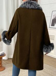 SHEIN LUNE Plus Size Minimalist Fashion Casual Overcoat, Daily Wear - Brown - View 2