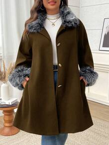 SHEIN LUNE Plus Size Minimalist Fashion Casual Overcoat, Daily Wear - Brown - View 5