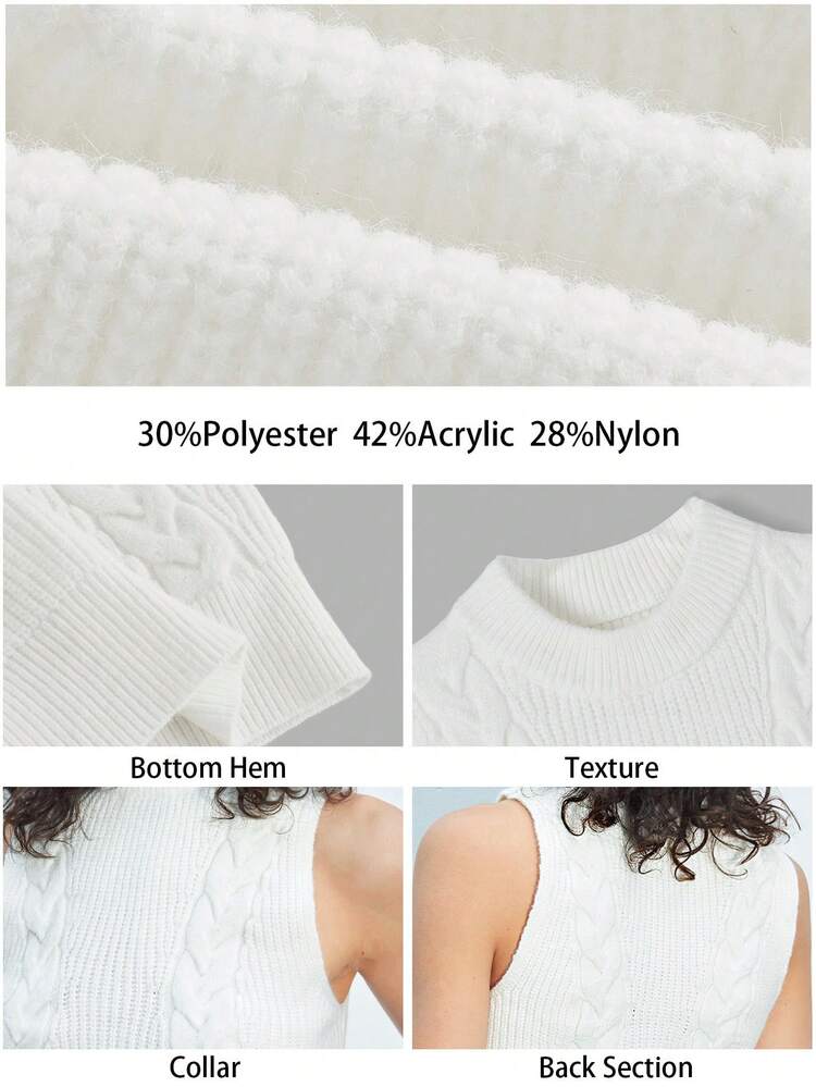 SHEIN Maija Women's Solid Color Stand Collar Sleeveless Casual Sweater, Autumn/Winter Valentine's Day,Festival