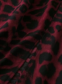 SHEIN CURVE+ 大码女式休闲豹纹灯笼袖开衩连衣裙 - 彩色 - 查看 5