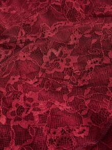 Sweetina Lace Patchwork Drawstring Asymmetrical Hem Cropped Cami Top - Burgundy - View 4