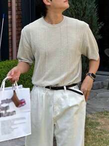 DAZY Men's Textured Knit Pullover Top, Beige, Summer - Beige - View 3