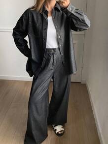 DAZY 2pcs Women Denim Shirt And Jeans 2 Pieces Set - Black - View 1