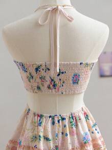 Soleia 春季女士腰部镂空刺绣花卉印花沙滩吊带裙 - 彩色 - 查看 3