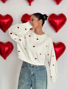 Flirla 情人节爱心图案圆领甜美优雅针织套头衫秋冬毛衣