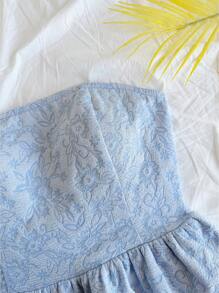 Soleia 女人度假女士休闲天蓝色提花领带露背荷叶边抹胸夏季可爱午餐休闲返校天蓝色上衣