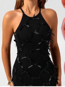Zolique Women's Bow-Knot Holiday Party Sweater Dress Black Autumn Elegent - Black - View 3