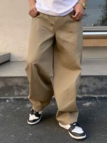 DAZY 男士直筒休闲卡其裤，百搭街头服饰 - 卡其色 - 查看 4