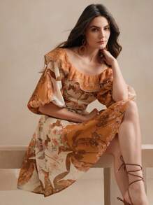 Anewsta Đầm ngắn tay bồng hở vai phong cách Boho cho nữ, trang phục đi nghỉ ở bãi biển, mùa xuân - Nhiều màu - Xem 7