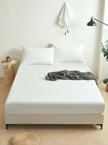 1 件纯白色床笠，床垫保护套，柔软透气，适用于单人床、双人床、大号床、特大号床 - 深口袋设计，最大可达 11.8 英寸，宿舍/返校床上用品 - 白色 - 查看 4