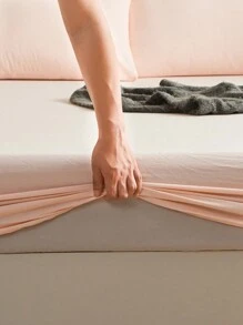 1 pieza Sábana ajustada de color rosa claro sólido, protector de colchón, funda de colchón para cama, sábana, suave y transpirable, para cama de todos los tamaños - Sábana de cama con bolsillo profundo de hasta 11.8 pulgadas para cama individual, doble, king, queen. Ropa de cama para dormitorio, vuelta al colegio
