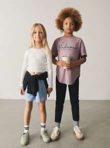 SHEIN Tween Girls' Knitted Texture Solid Color Round Neck Casual T-Shirt 3pcs/Set