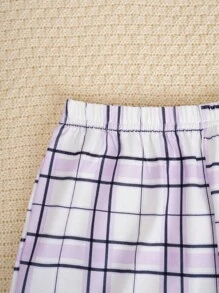 2 Peças Conjunto de Pijamas Feminino Casual Solto, Retardante de Chama, Seda de Leite, de Manga Curta, na Cor Violeta