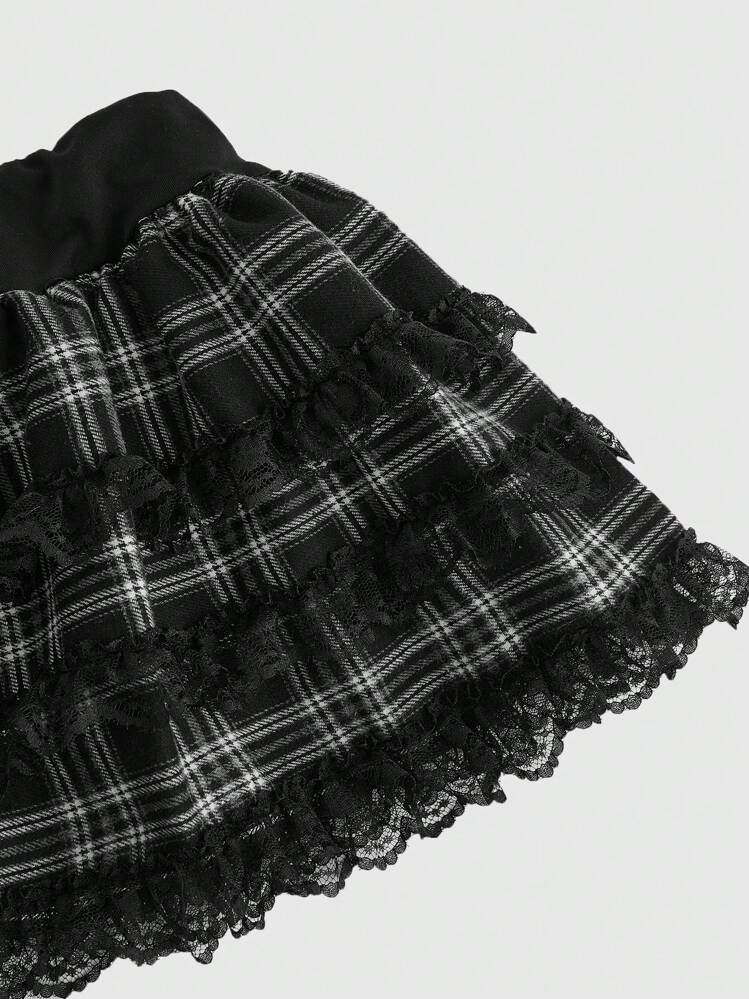 ROMWE J-Fashion Y2K Gyaru Himekaji Harajuku Lolita Oversized Bowknot Low Waist Lace Frilled Plaid Mini Skirt For Women | SHEIN USA