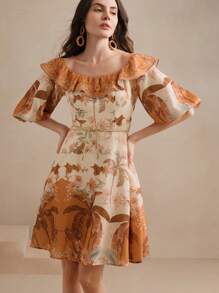 Anewsta Đầm ngắn tay bồng hở vai phong cách Boho cho nữ, trang phục đi nghỉ ở bãi biển, mùa xuân - Nhiều màu - Xem 3