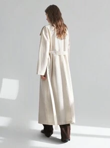 Ontre 2025 女式新款亚麻长款大领长袖风衣，休闲简约风格，适合伊比沙岛、波西米亚风、度假、节日、春季 - 白色 - 查看 5