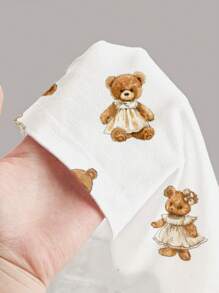 SHEIN ICON 复古风格手绘水彩熊图案全覆盖熊设计水彩风格复古熊女式长袖 T 恤 - 彩色 - 查看 4