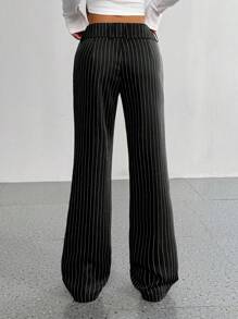 Flirla 女式系带条纹喇叭休闲裤 - 黑色 - 查看 2
