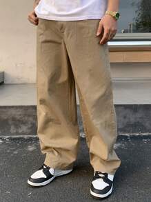 DAZY 男士直筒休闲卡其裤，百搭街头服饰 - 卡其色 - 查看 5