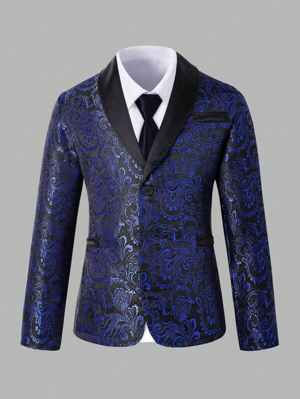 Tween Boy Gentleman Blazer Jacket With Contrast Lapel Collar, Long Sleeve Outerwear & Pants Set, Elegant Outfit For Birthday Party, Wedding, Anniversary, Christening