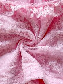 Soleia Top sin mangas de estilo retro para mujer con textura de encaje, volantes y lazo, en color rosa romántico y sensual - Rosa - Ver 7