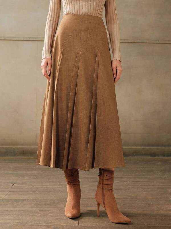 Anewsta 女士不对称褶皱设计通勤优雅优雅编织裙子长款女装