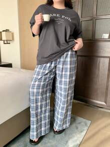 Dazy Plus 2pcs Set Loose Pajama Top And Bottoms, All Season Casual Loungewear - Grey - View 5