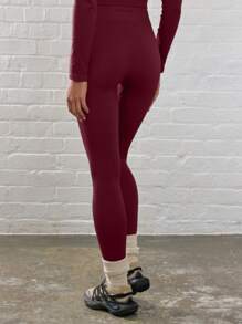 Musera Sport Ribbed High Waist Contour Activewear Leggings Workout Gym Running Gym Fitness Fall  Yoga Pilates Daily Casual - Burgundy - View 3