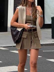 INAWLY Women's Solid Color Minimalist Casual Everyday Dress - Khaki - View 5