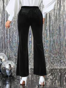 Chiquease Women's Fashionable & Elegant Metal Buckle Flare Pants